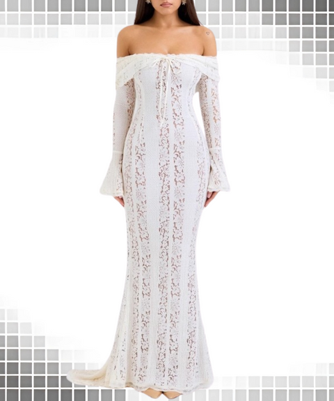 Lace Off-the-shoulder Long-sleeved Tube Dress