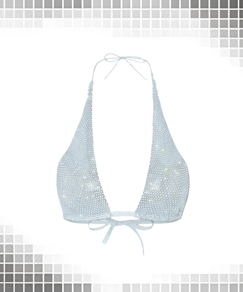 Sexy Mesh Rhinestone Tie-Up Top