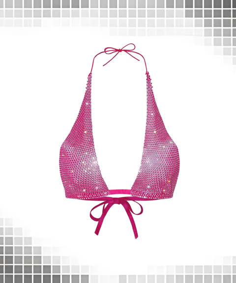 Sexy Mesh Rhinestone Tie-Up Top