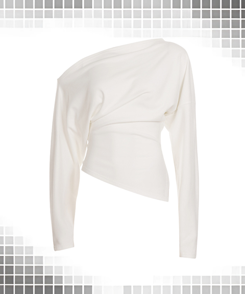 Long-sleeved off-shoulder T-shirt with a fitted waist