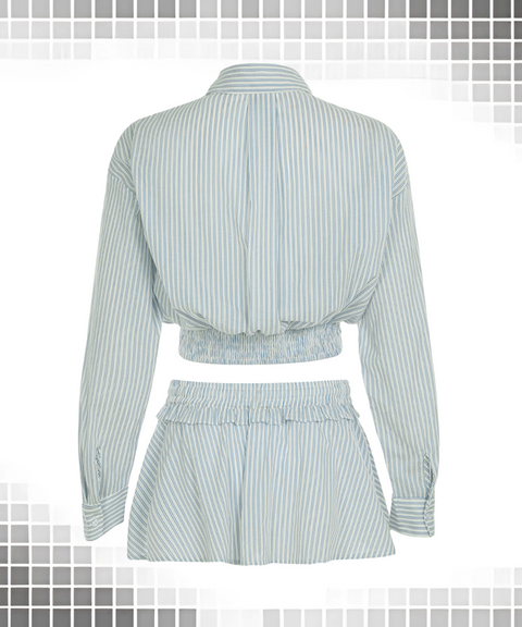 Striped Long Sleeve Shirt High Waist A-Line Skirt Set