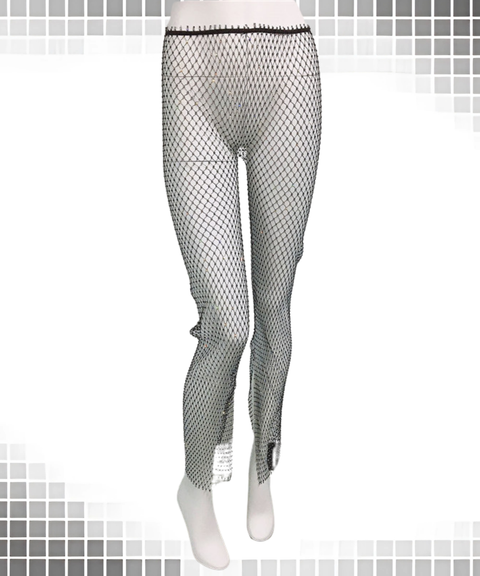 Women's Sexy Clothing, Rhinestone Mesh Elastic Tight-fitting Slit Pants, Nightout, OOTD