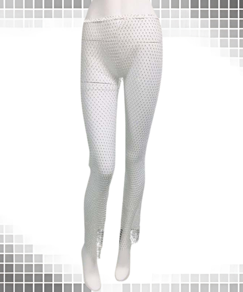 Women's Sexy Clothing, Rhinestone Mesh Elastic Tight-fitting Slit Pants, Nightout, OOTD