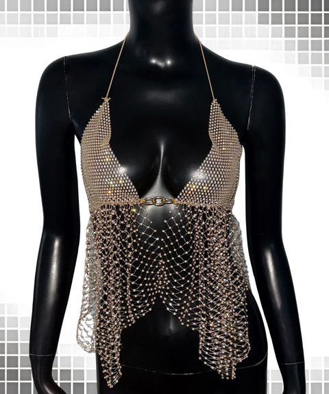 Sexy Fishnet Rhinestone Camisole Tank Top