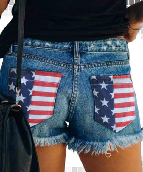 American Flag Element Ripped Jeans Short