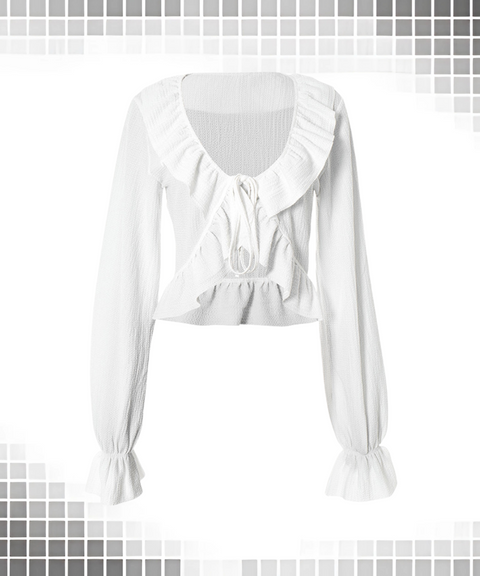 Lace-trimmed Long-sleeved Cardigan Top
