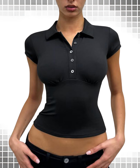 Solid color lapel pullover button-down slim fit short-sleeved T-shirt