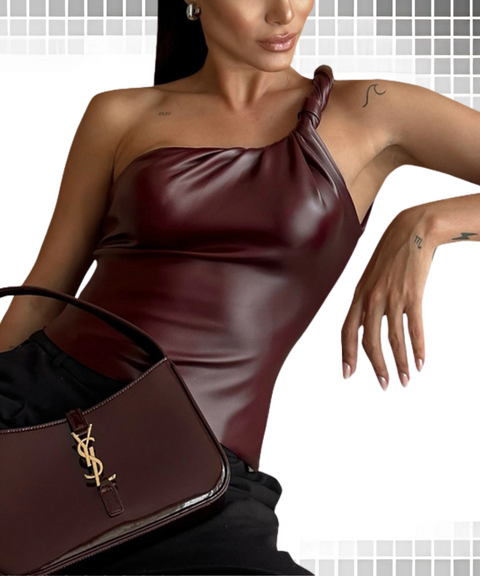 One-shoulder Leather Sleeveless Top