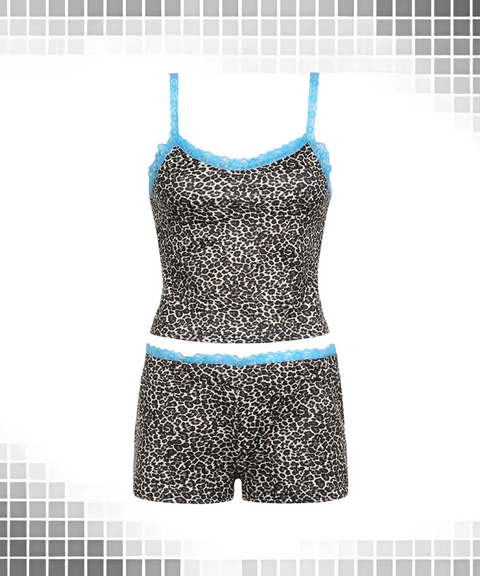 Leopard lace vest and shorts set