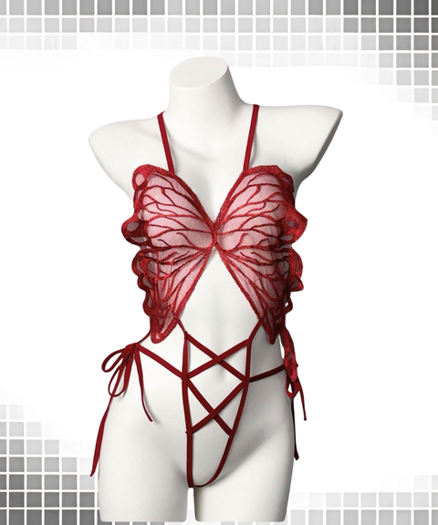 Sexy Hollow-Out Open-Crotch One-Piece with Oversized Bow Tie – Erotic Bondage Style
