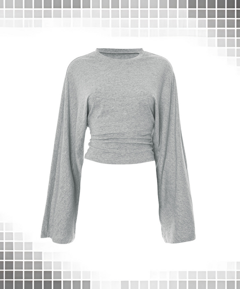 Leisure Casual Long Sleeve Solid Color Waist-Defined T-Shirt