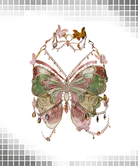 Embroidered butterfly metal charm vest