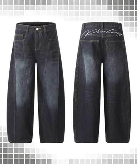 Baggy washed wide-leg scimitar jeans