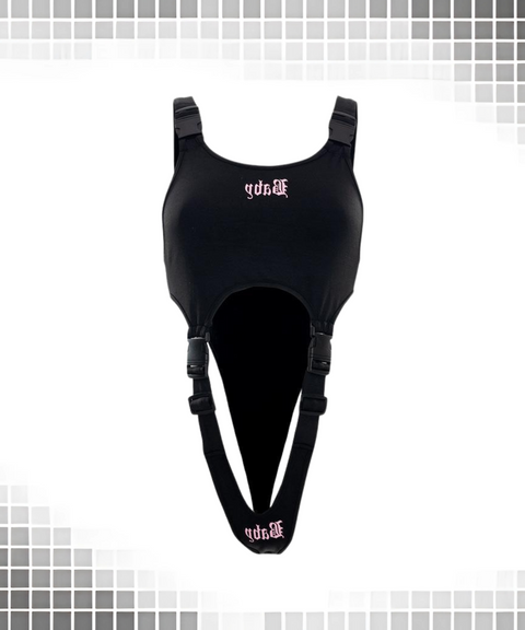 Letter-printed snap strap bodysuit
