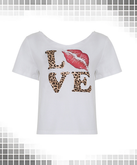Leopard print large neckline short sleeve top I Love Me