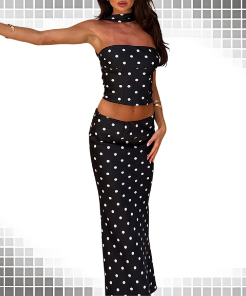 Polka dot print tube top skirt set