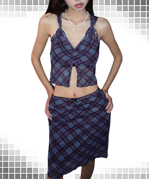 Vest plaid skirt set