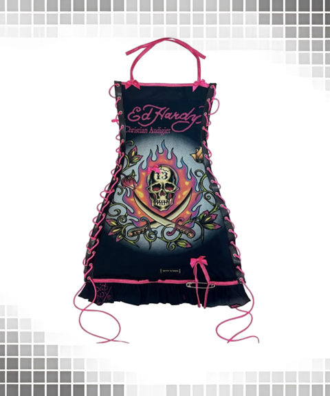 Women's Sexy Clothing, Vintage Halloween Skull Print Oil-Paint Style Drawstring Tube Dress, Nightout OOTD