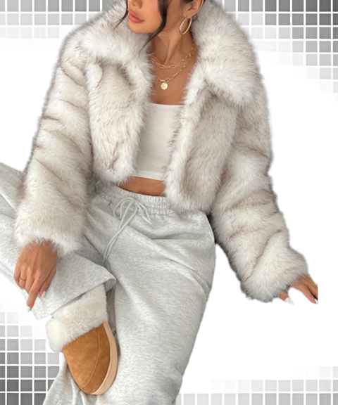 Faux Fox Fur Thickened Winter Short Coat – Warm Long Sleeve Fur Jacket
