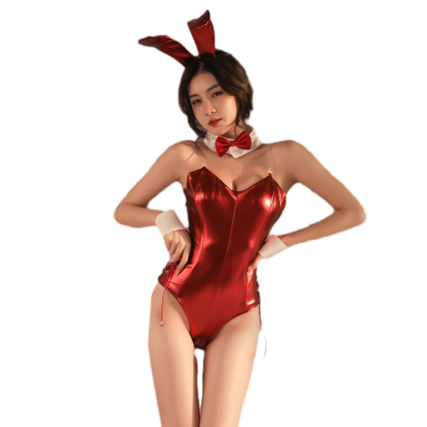 Patent Leather Bunny Jumpsuit Sexy Lingerie Roleplay Bunny Girl Costume